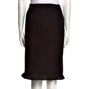 Vintage Oscar De La Renta Black Wool Tweed Silk Ruffle Pencil Skirt 10